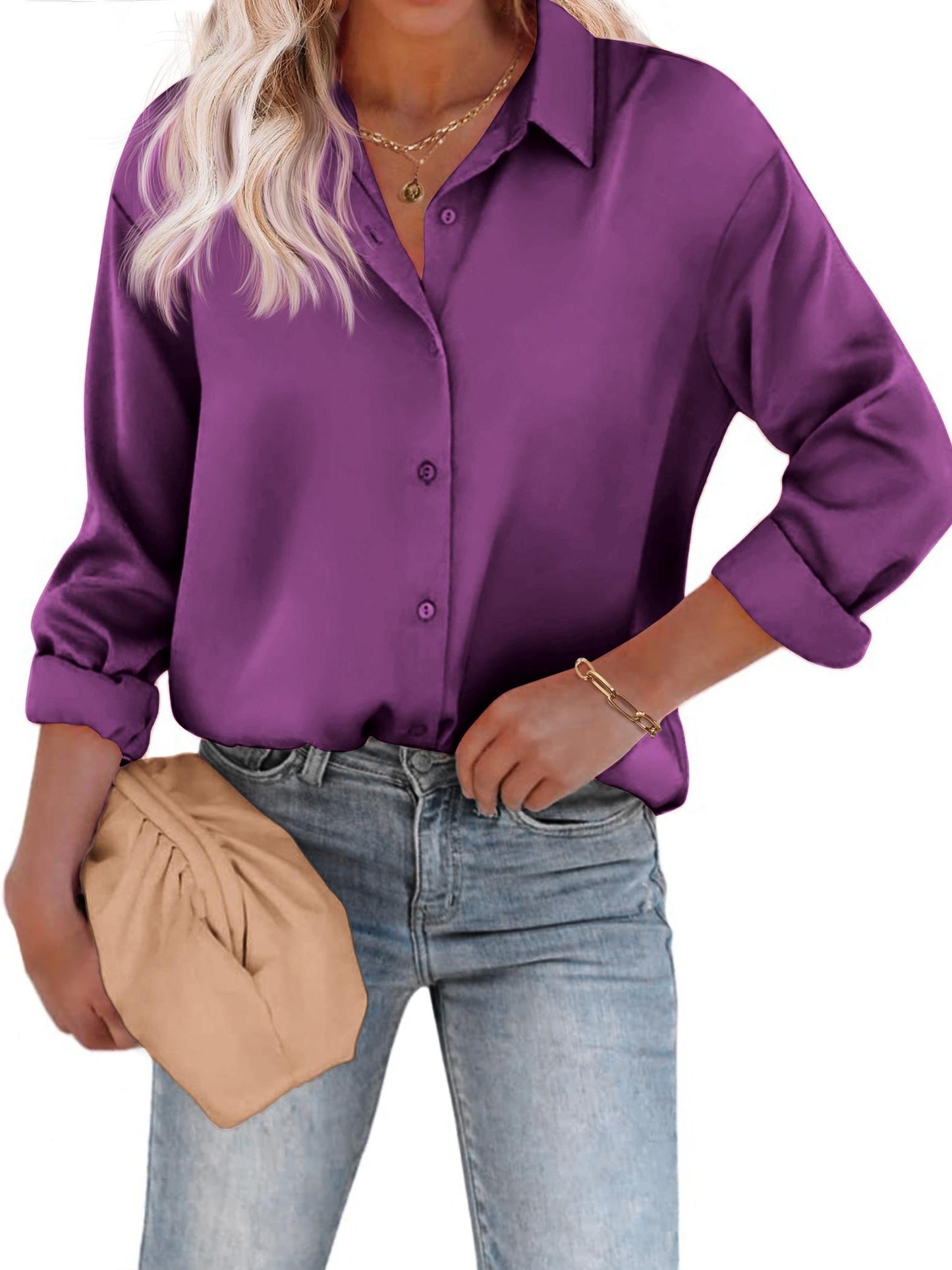 Afslappet Elegant Skjortebluse Med Knapper