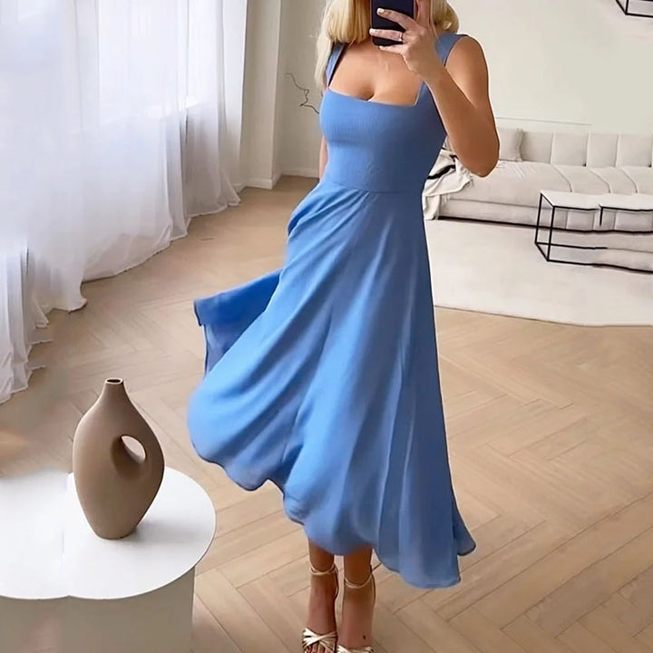 Dame Elegant Bryllupsgæst Square Midi Kjole