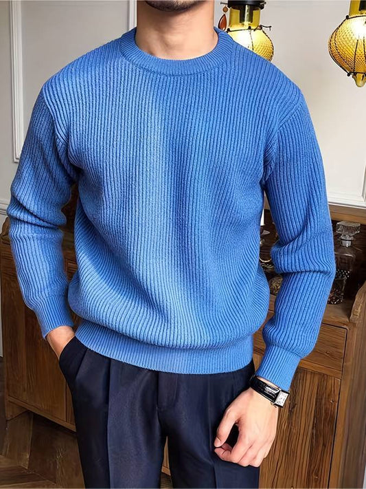 Morten | Ribstrikket sweater med rund hals og lange ærmer