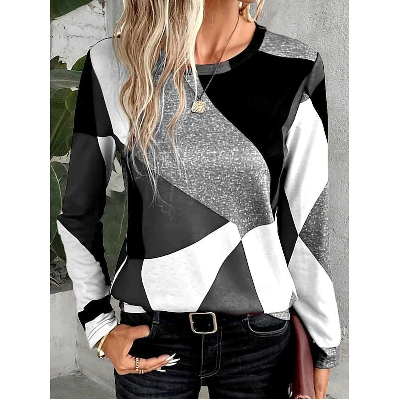 Marianne | Farveblok sweater med rund hals og lange ærmer