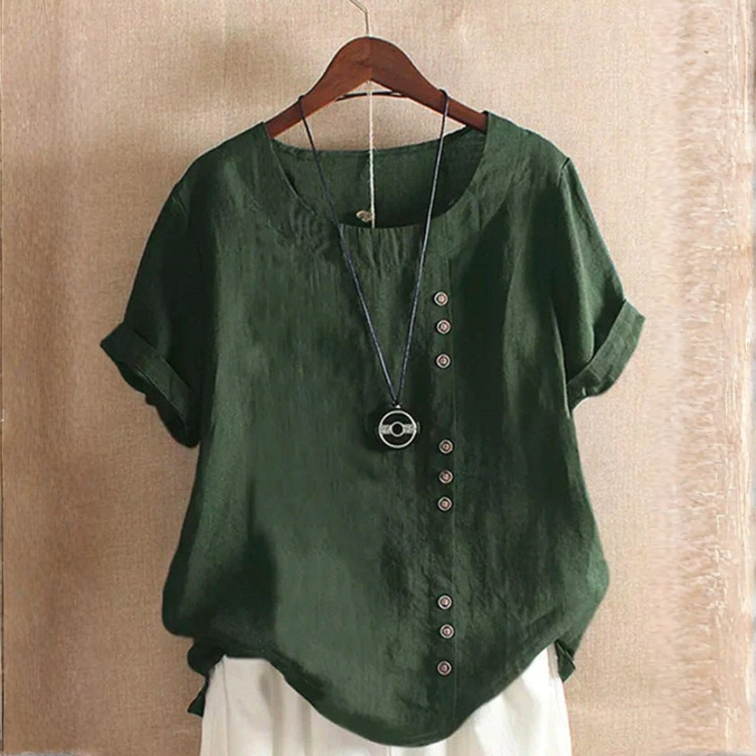 Dame Elegant Casual Knapdetalje Hør Bluse