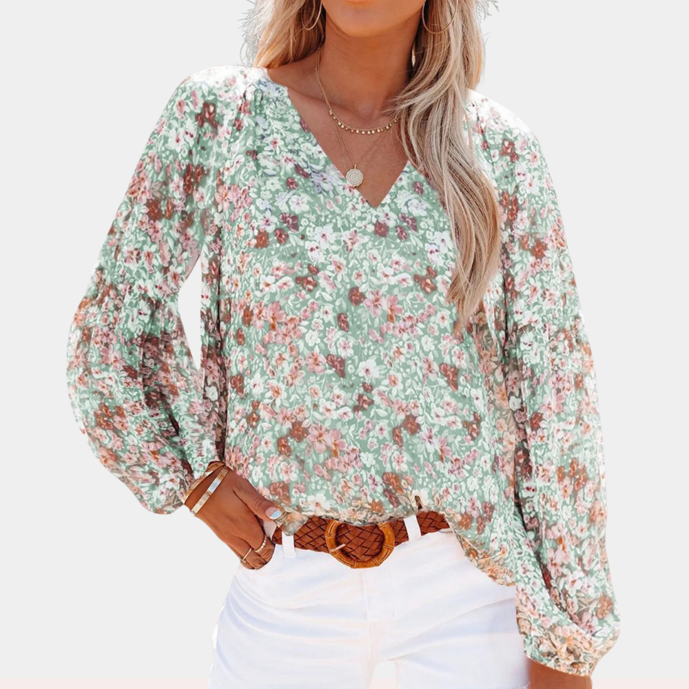 Stilfuld og afslappet blomstret bluse