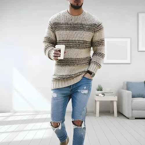 Niels | Langærmet sweater med stribet mønster og slank pasform