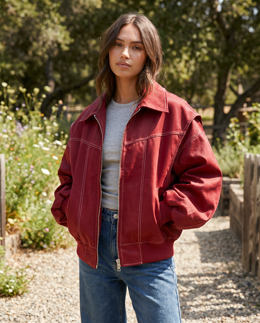 Olivia | Oversized bomber jakke med krave og lynlås til kvinder