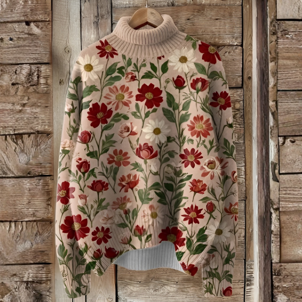 Gloria | Julesweater i blødt strik med blomstermønster