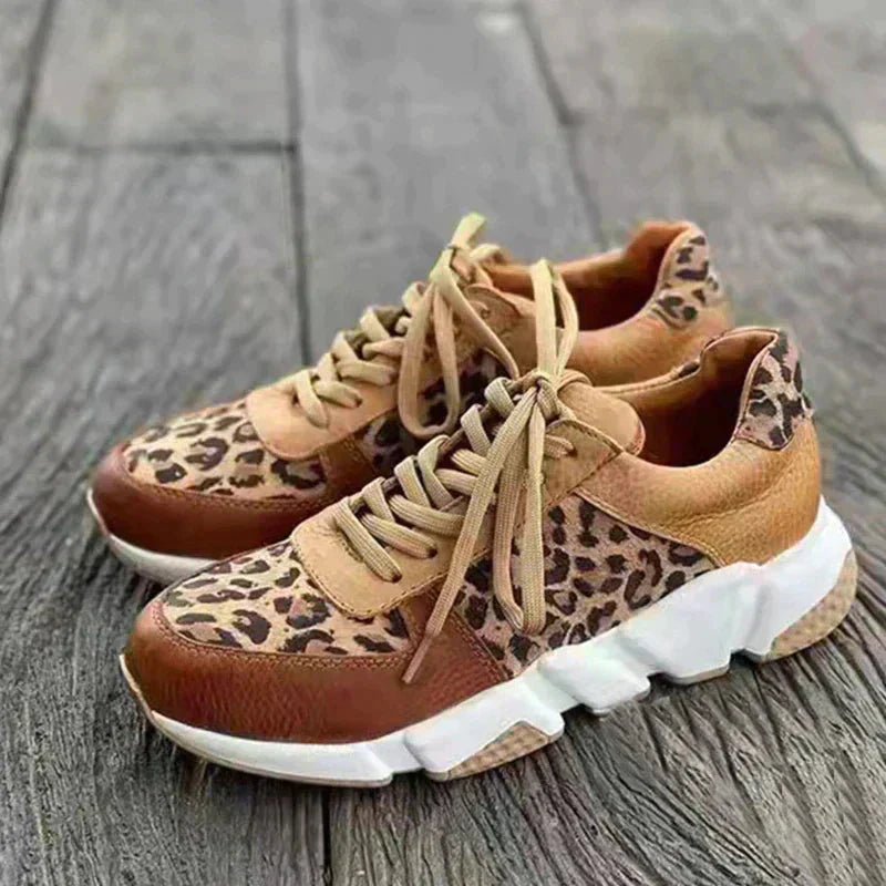 Freya - Sneakers med leopardprint og blød, tyk sål
