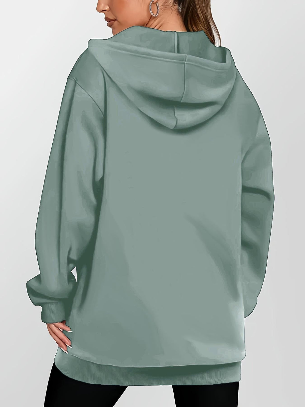 Yvonne | Lang hoodie med lynlås, kangurulommer og justerbar hætte