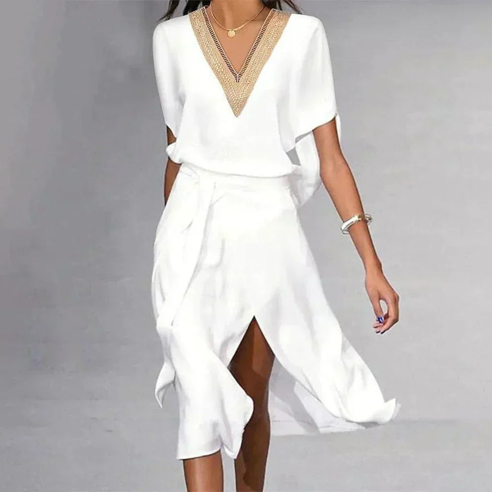 Dame Stilfuld V-Hals Wrap Sommer Midi Kjole