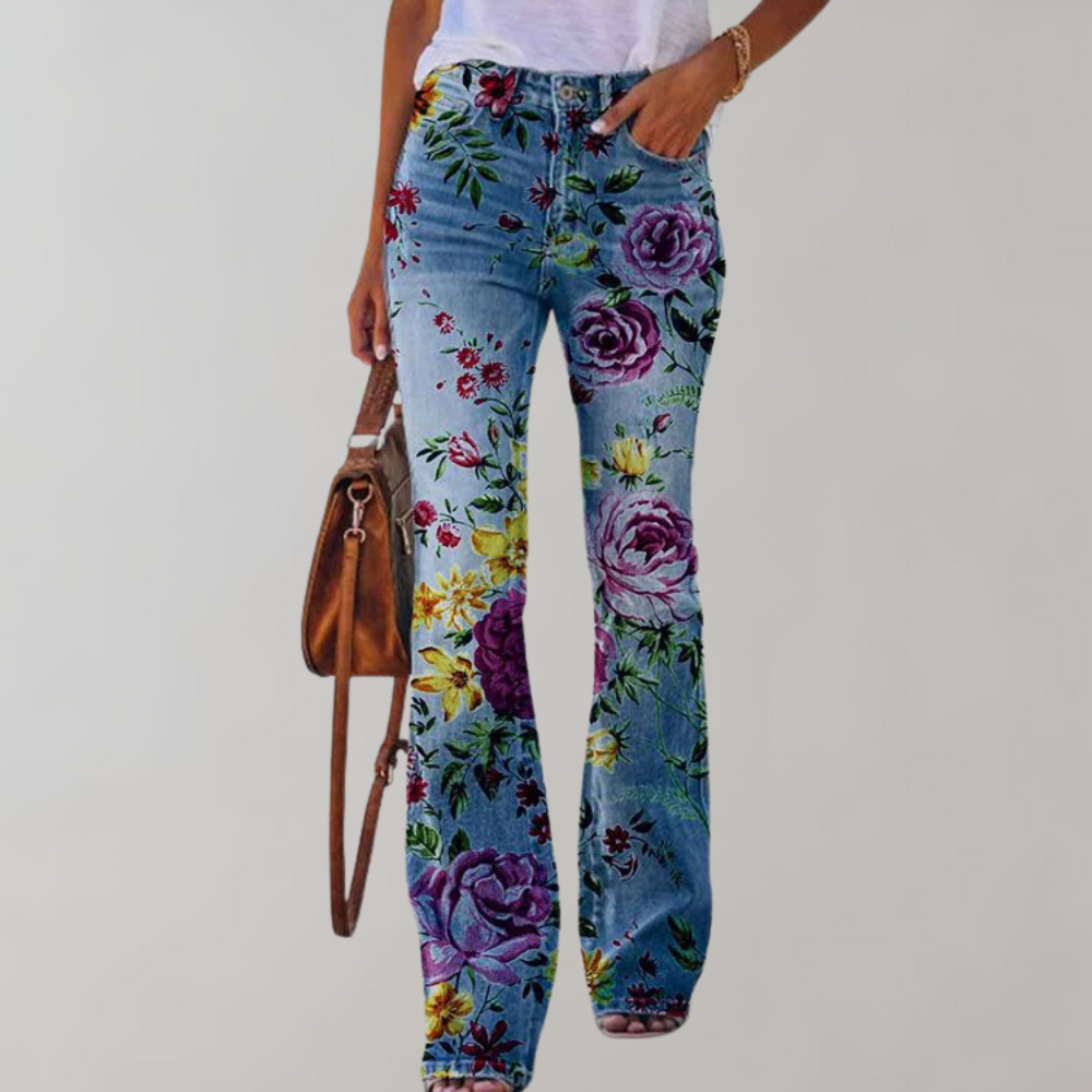 Jeans med Vide Ben og Blomstermønster