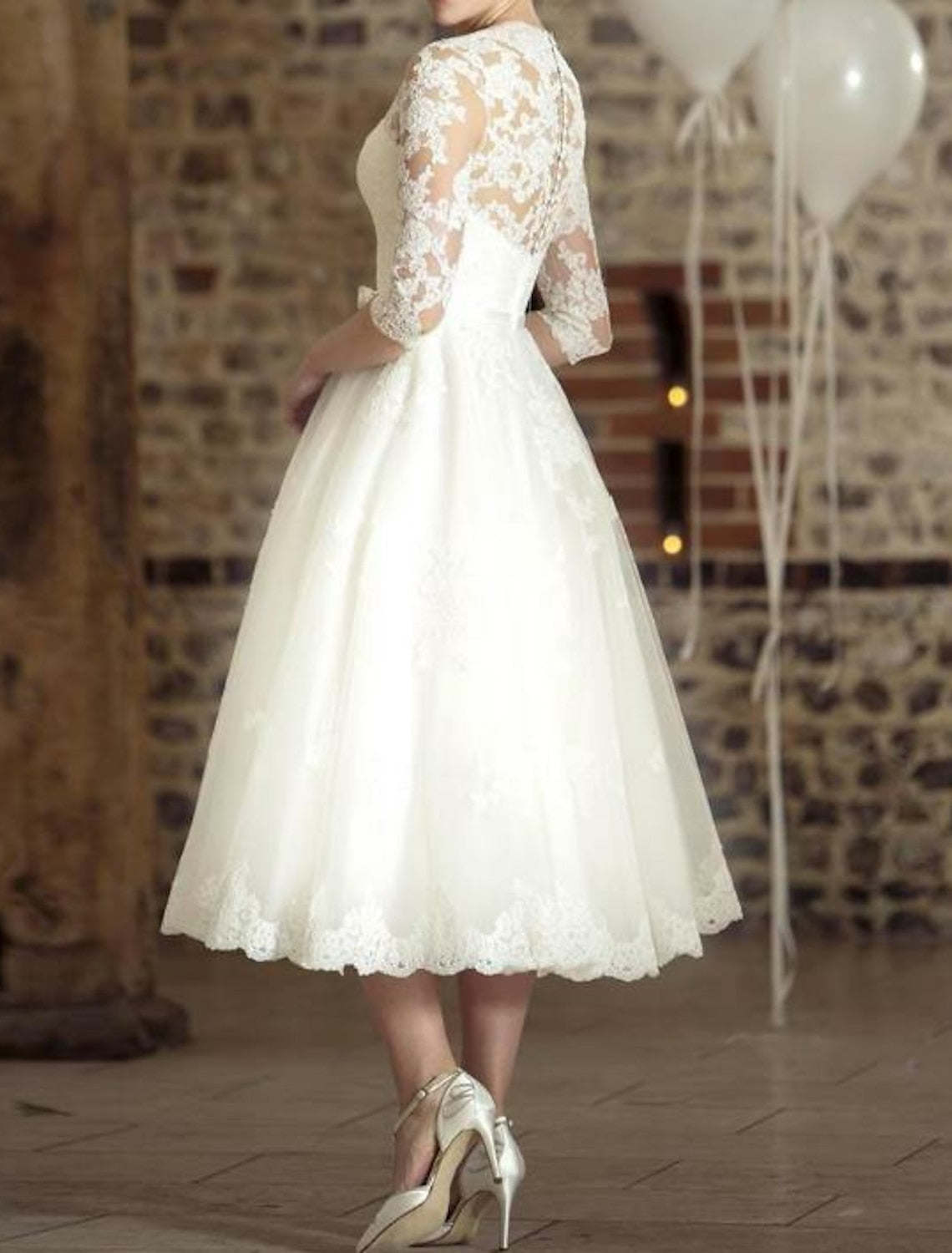 Dame Vintage Blonde Brudekjole Midi Længde