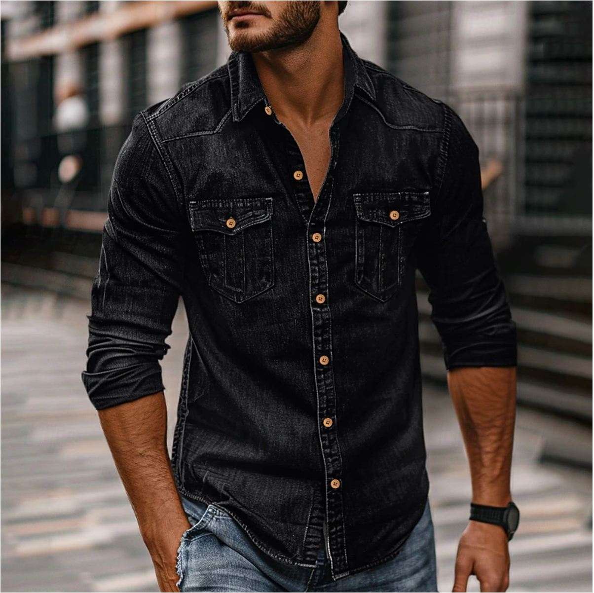 Casual Stilfuld Denimskjorte Til Mænd