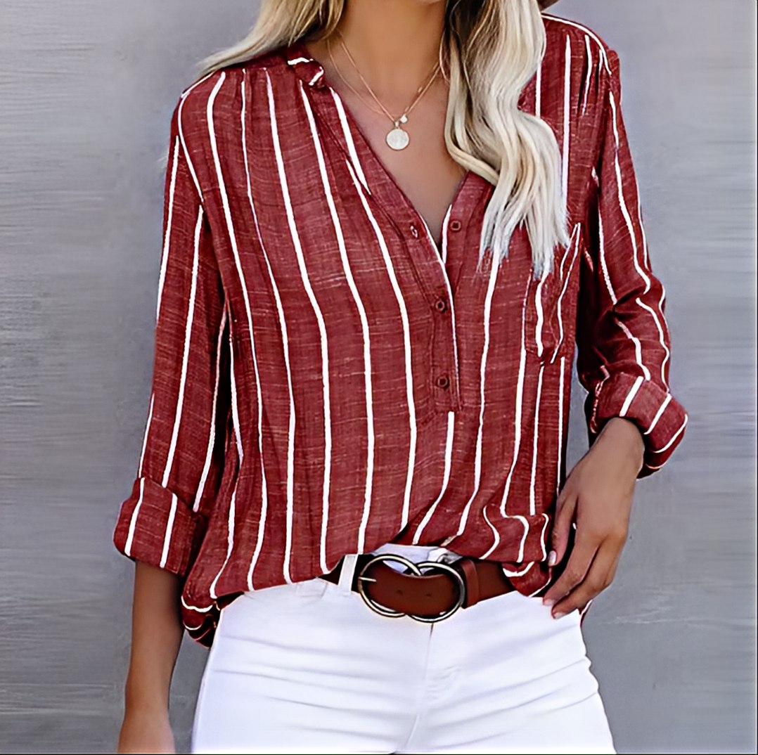 Elegant Casual Stilfuld Stribet Bluse