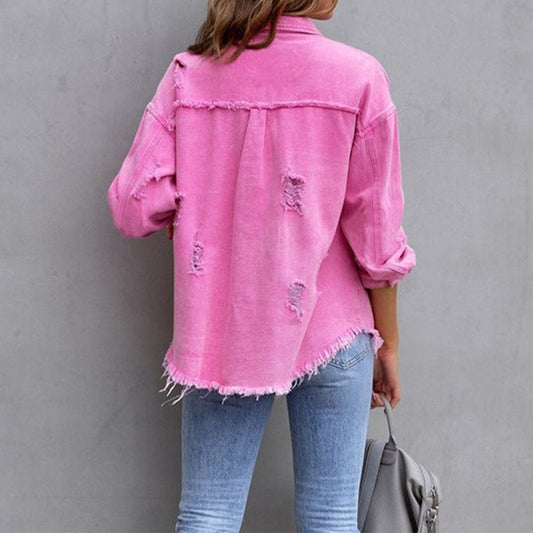 Pernille | Vintage inspireret slidt denim jakke med afslappet pasform