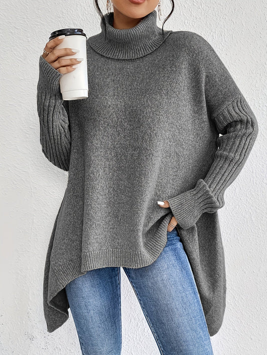 Line | Trøje med Varm Col, Ribdetaljer & High-Low Søm