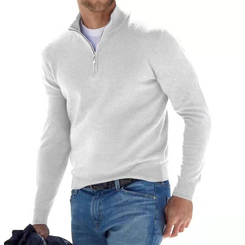 Mathias | Herresweater med Halv Lynlås og Opstående Krave