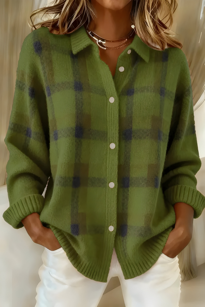 Camilla | Ternet Strikvest med Retro Print & Afslappet Pasform