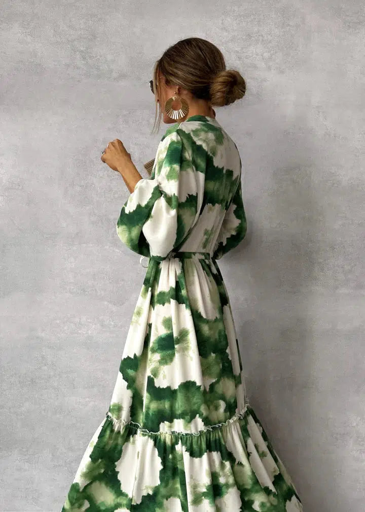 Elegant Stilfuld Lang Sommer Kjole Med Print