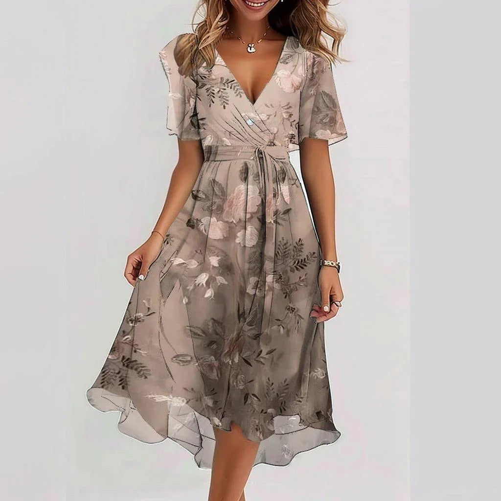 Stilfuld Blomstret Sommer Midi Kjole