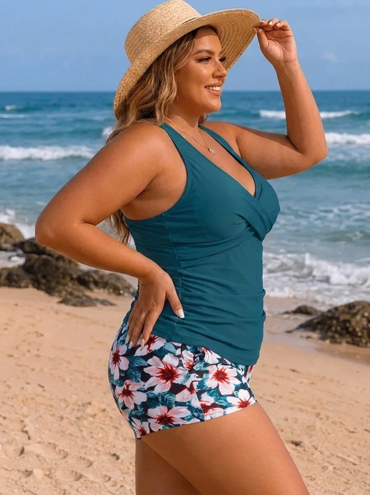 Ingrid – Plus Size Tankini Med Print Shorts