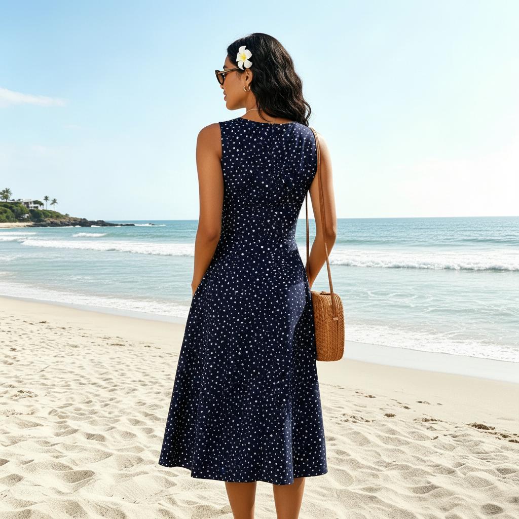 Emilie | Polka dot fit-and-flare midi kjole med skjulte lommer