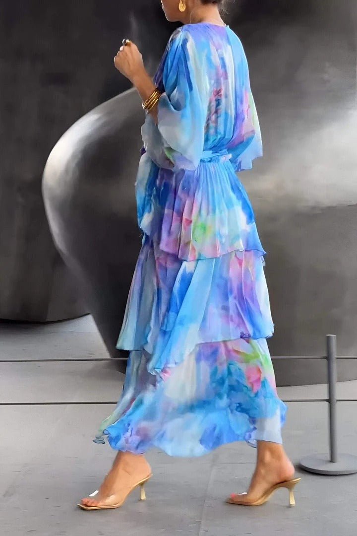 Dame Elegant Lagdelt Blomstret Maxi-kjole