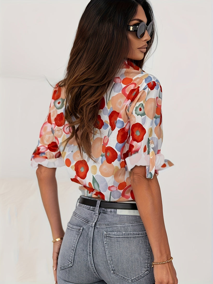 Moderne Stilfuld Elegant Blomstret Bluse