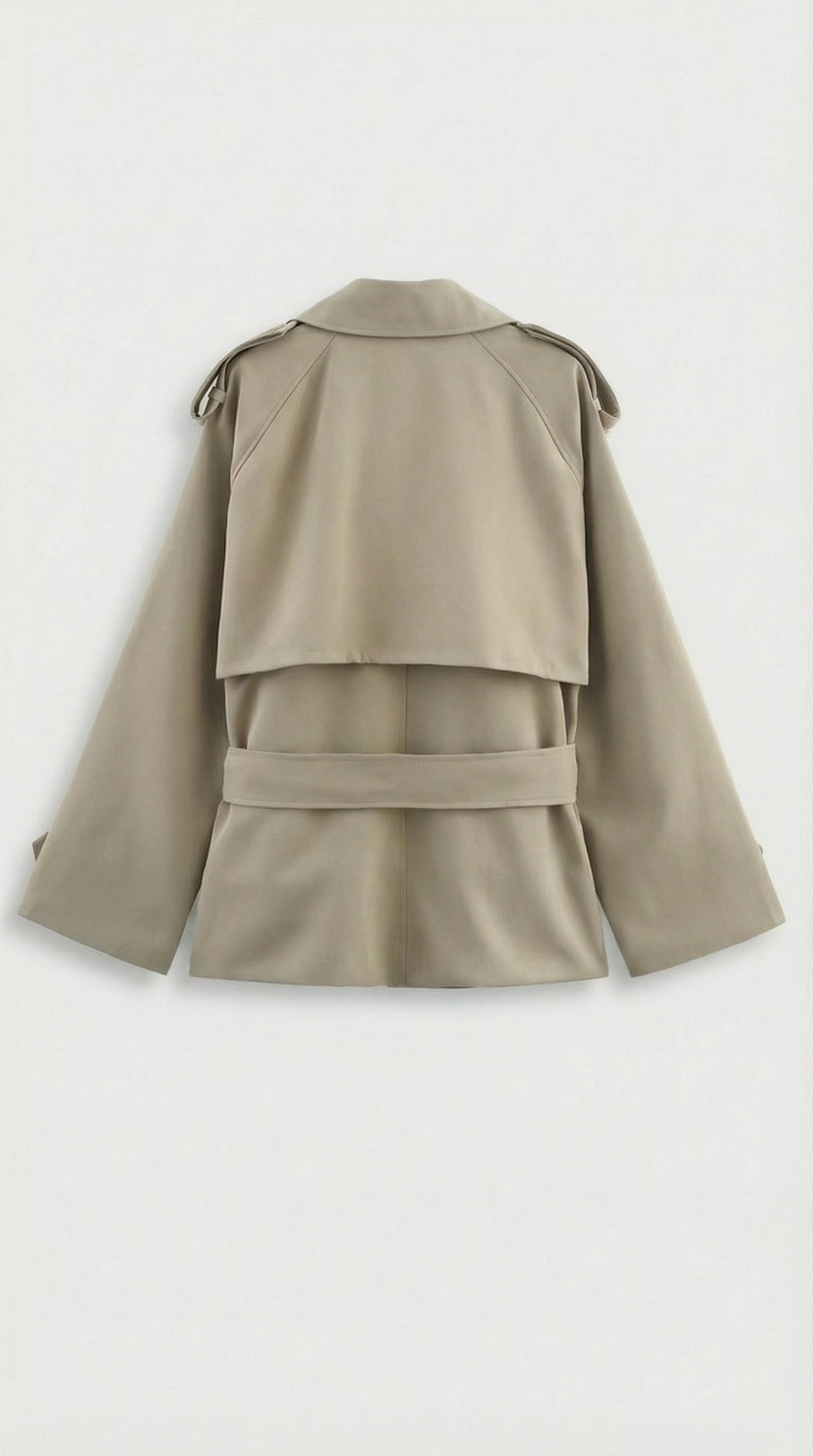 Dagny | Klassisk kort khaki trenchcoat med bindebælte til kvinder