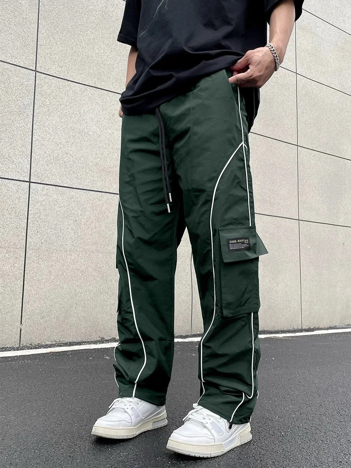 Herre Casual Loose-Fit Cargo Bukser Med Sidestriber