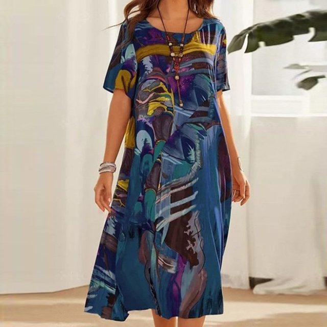 Dame Elegant Stilfuld Casual Midikjole