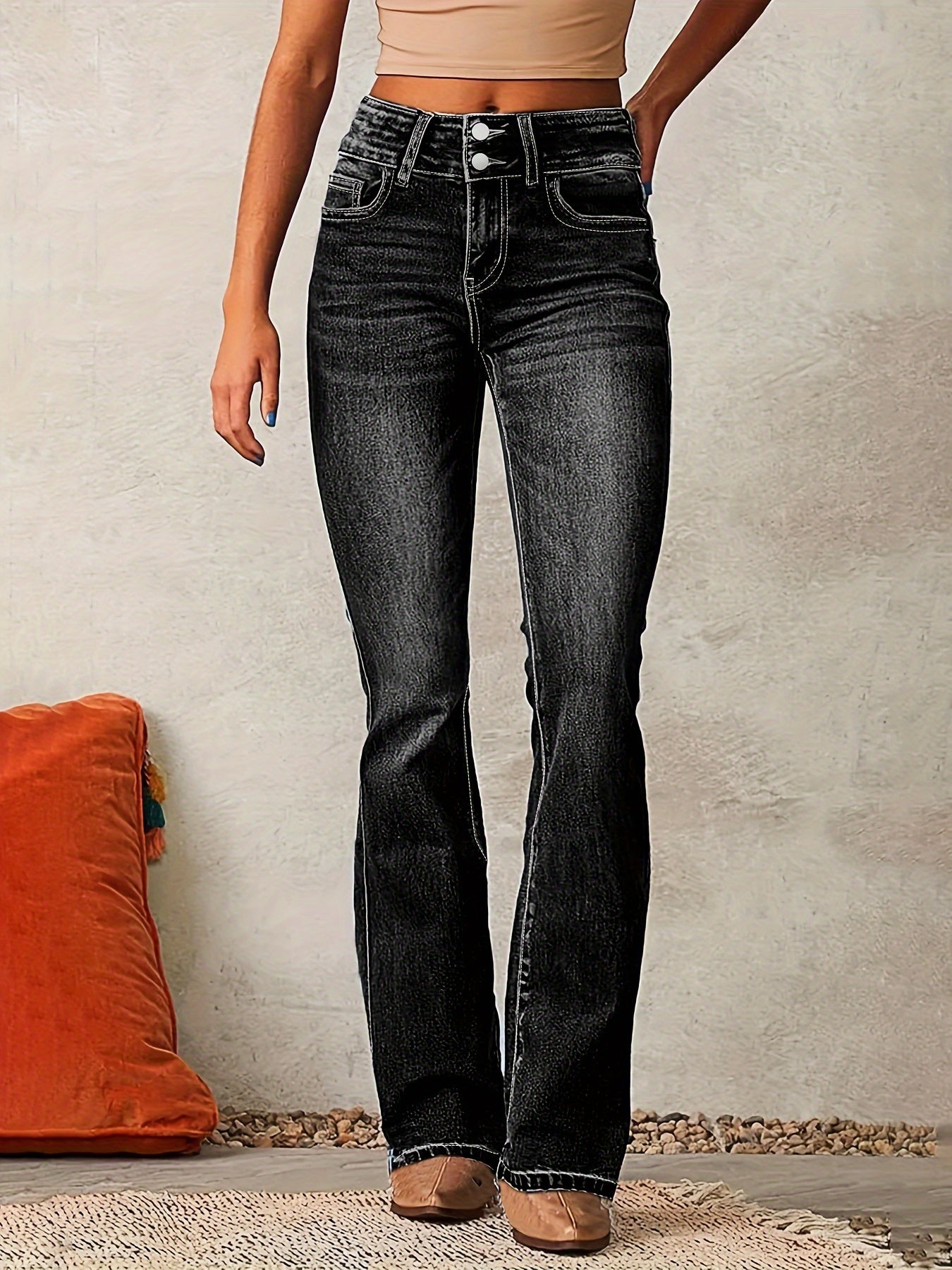 Højtaljede Dame Flared Jeans til Foråret