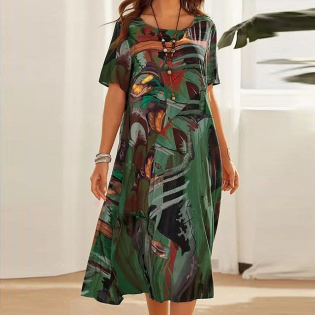 Dame Elegant Stilfuld Casual Midikjole