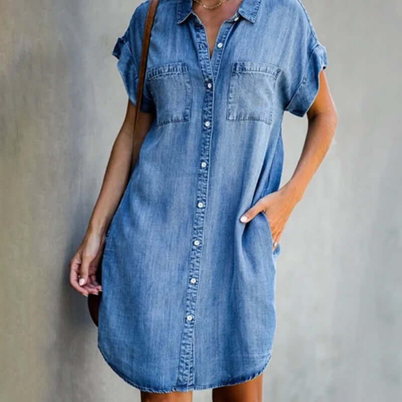 Dame Elegant Stilig Denim Skjortekjole