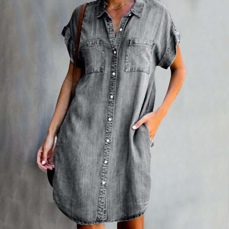 Dame Elegant Stilig Denim Skjortekjole