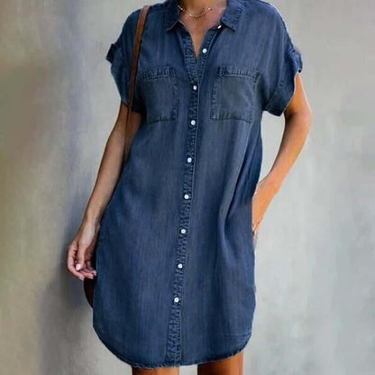 Dame Elegant Stilig Denim Skjortekjole