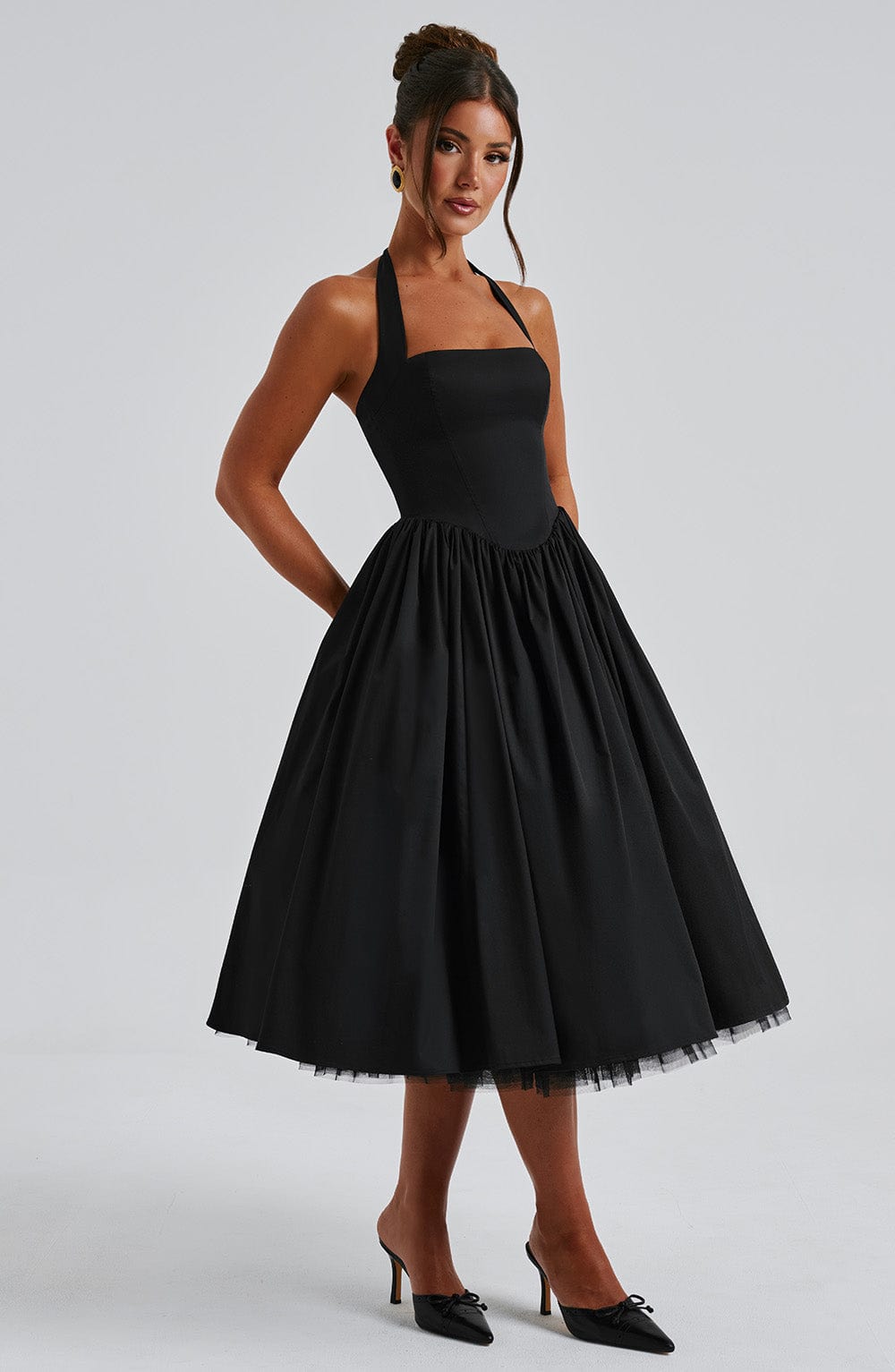 Dame Halter Midi Kjole til Bryllupsgæst