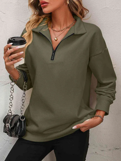 Sweatshirt med lynlås og hængende skulder til kvinder