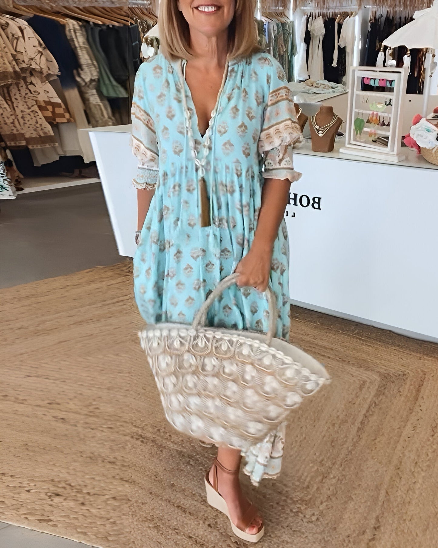 Dame Elegant Stilfuld Casual Midi-Kjole