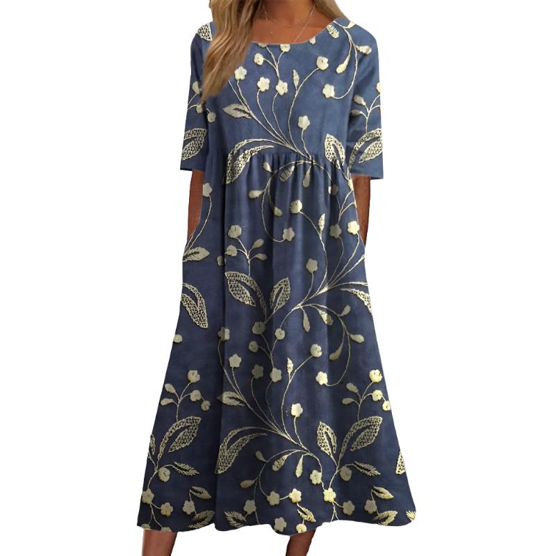 Stilfuld Blomstret Sommer Midi Kjole