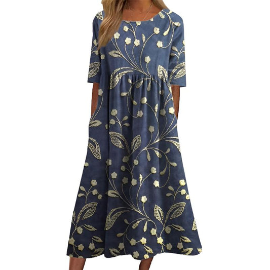 Stilfuld Blomstret Sommer Midi Kjole