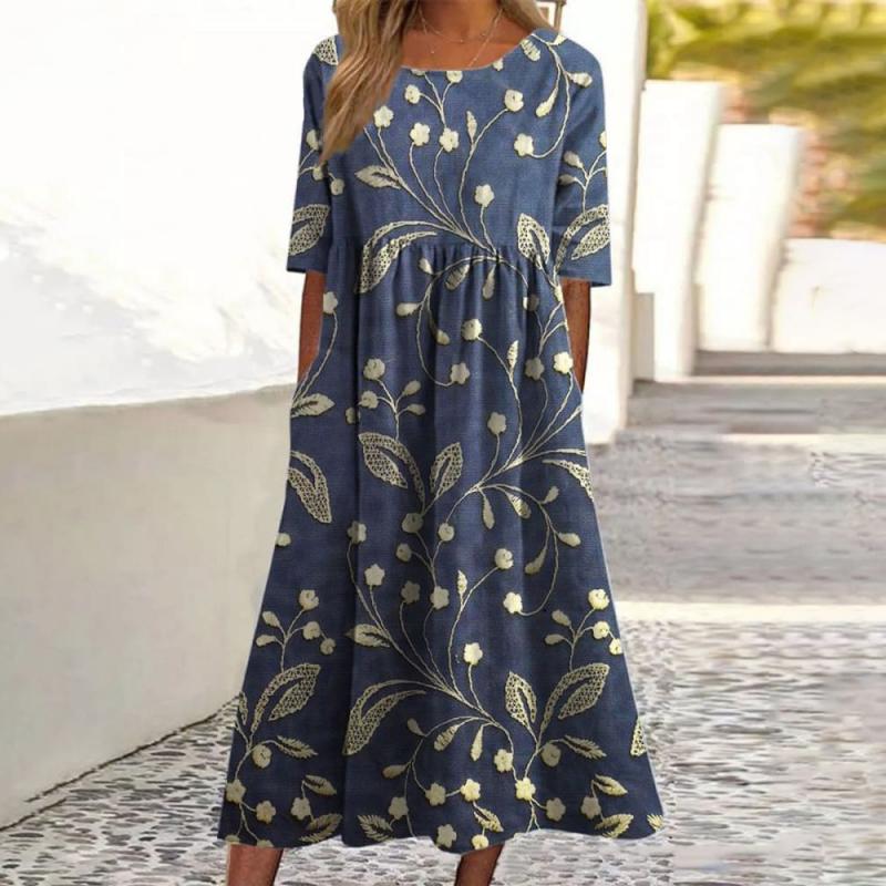 Stilfuld Blomstret Sommer Midi Kjole