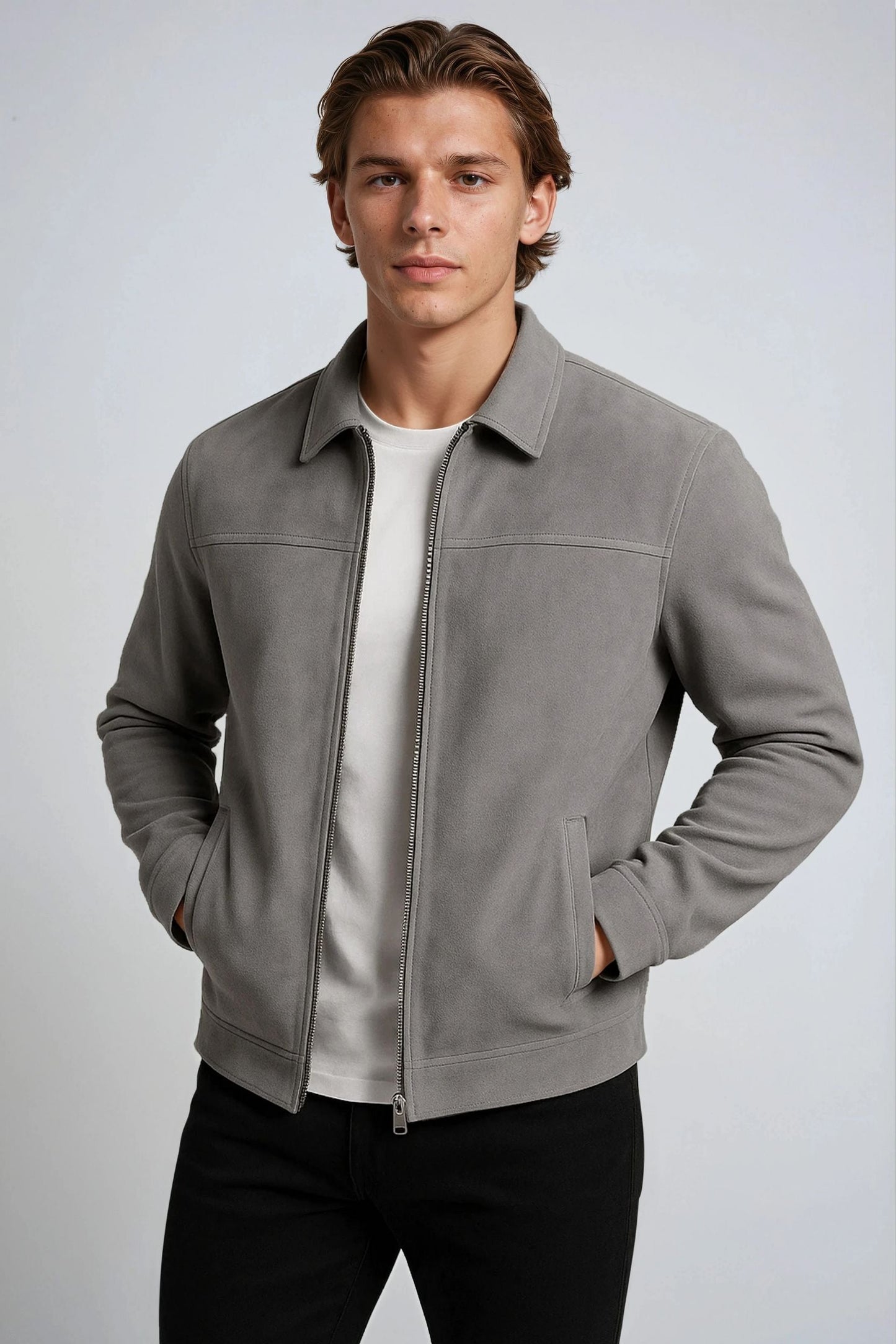 Casual Moderne Grå Suede Jakke