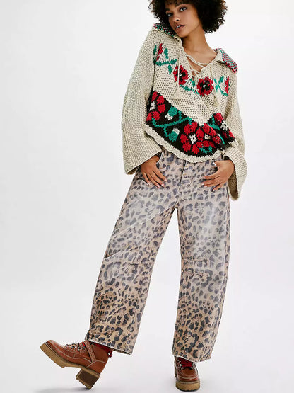 Dame Tør Leopard Løs Pasform Jeans