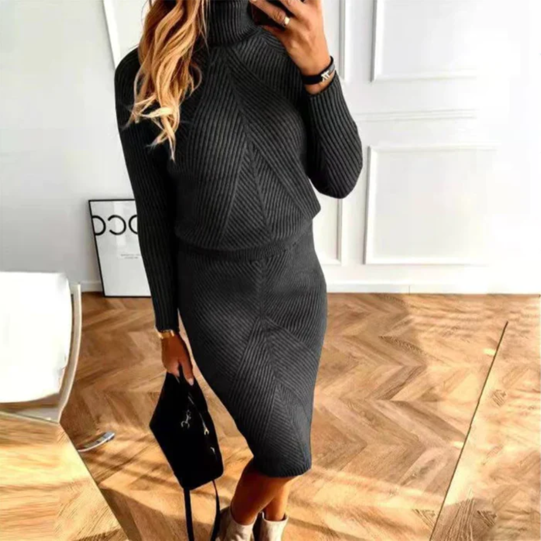 Dame Elegant Stilfuld Komfortabel Midi Strikkjole