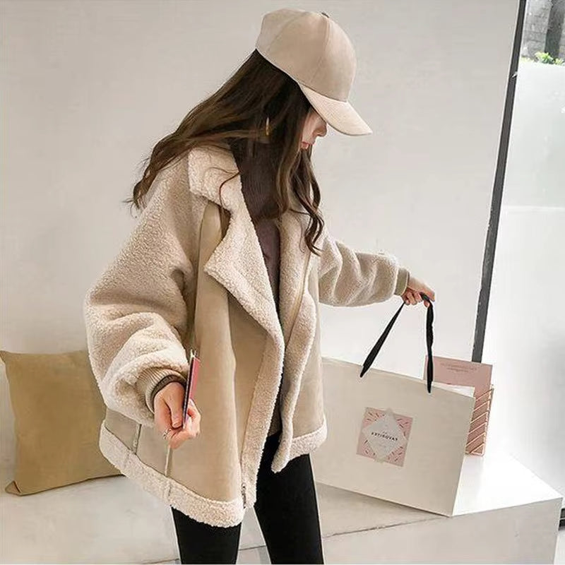Dame Oversized Lang Jakke med Lynlås og Lomme Detaljer