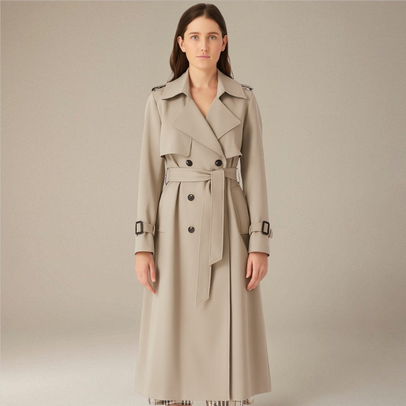 Dames Trenchcoat med Notched Krave og Bælte i Taljen