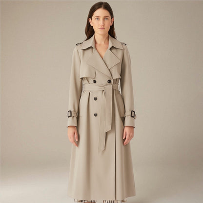 Dames Trenchcoat med Notched Krave og Bælte i Taljen