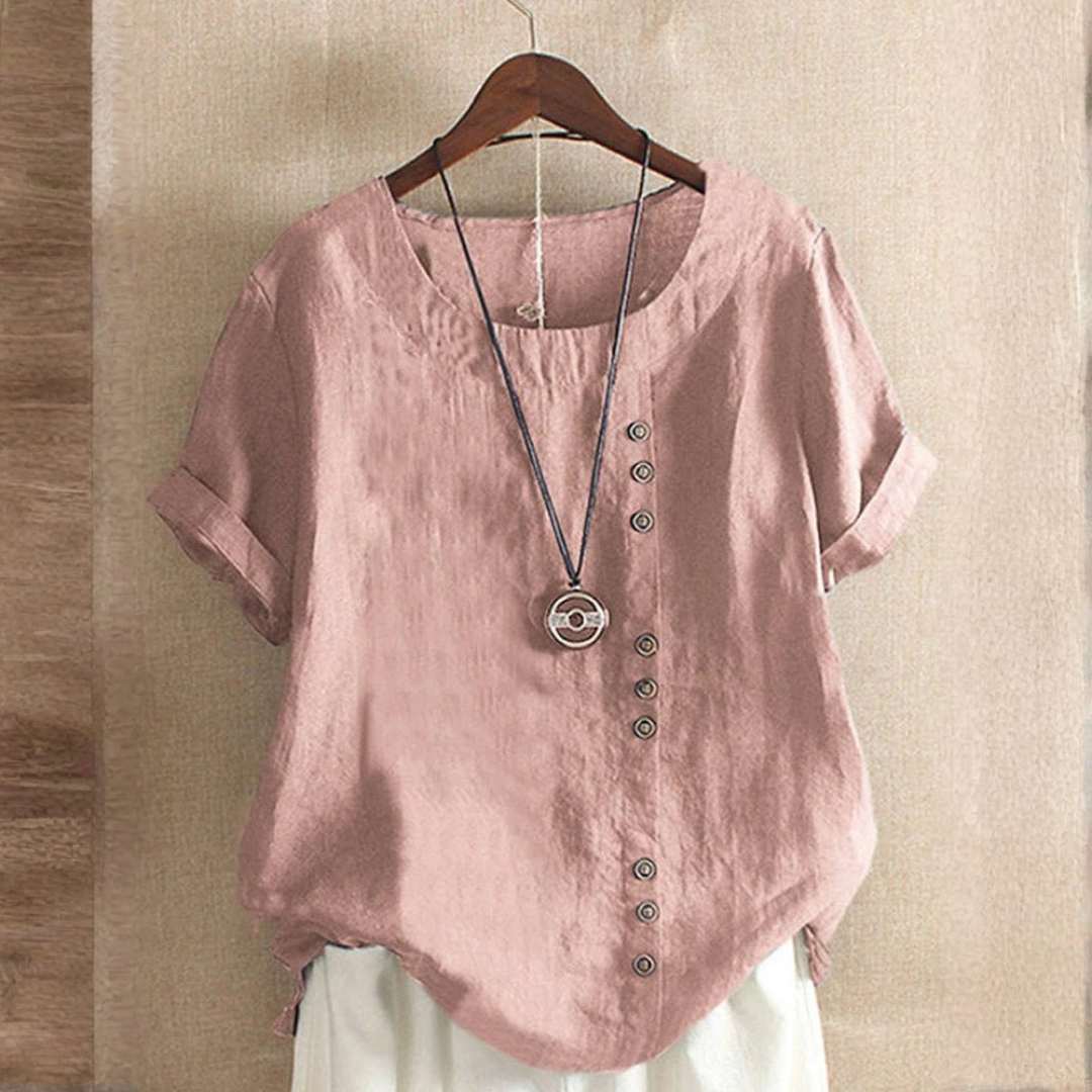 Dame Elegant Casual Knapdetalje Hør Bluse