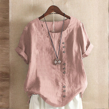 Dame Elegant Casual Knapdetalje Hør Bluse