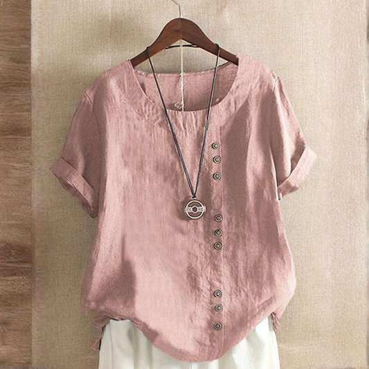 Dame Elegant Casual Knapdetalje Hør Bluse