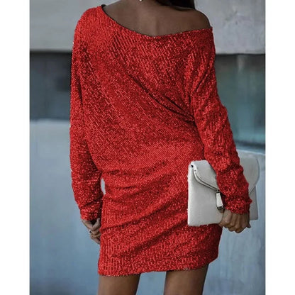 Alana - Glitrende off-shoulder kjole med sequin-detaljer